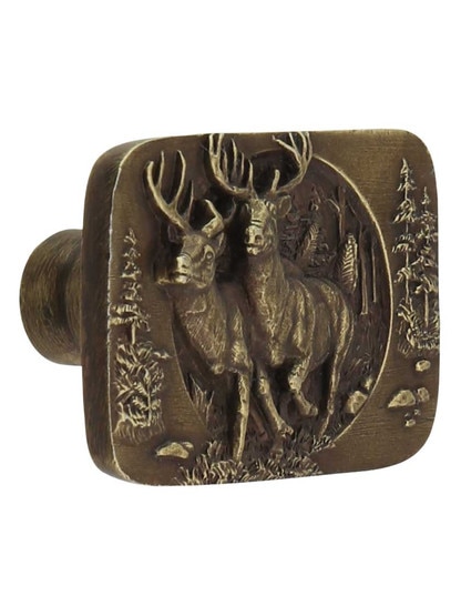 Bucks on the Run Cabinet Knob in Antique Brass.